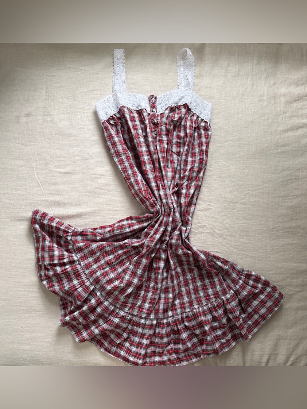 Vintage Victoria’s Secret Gold Label Red Plaid Cotton Prairie Nightgown Dress M